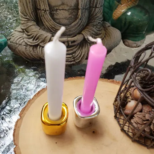 Handmade Ceramic Candle Holder - Gold/Silver