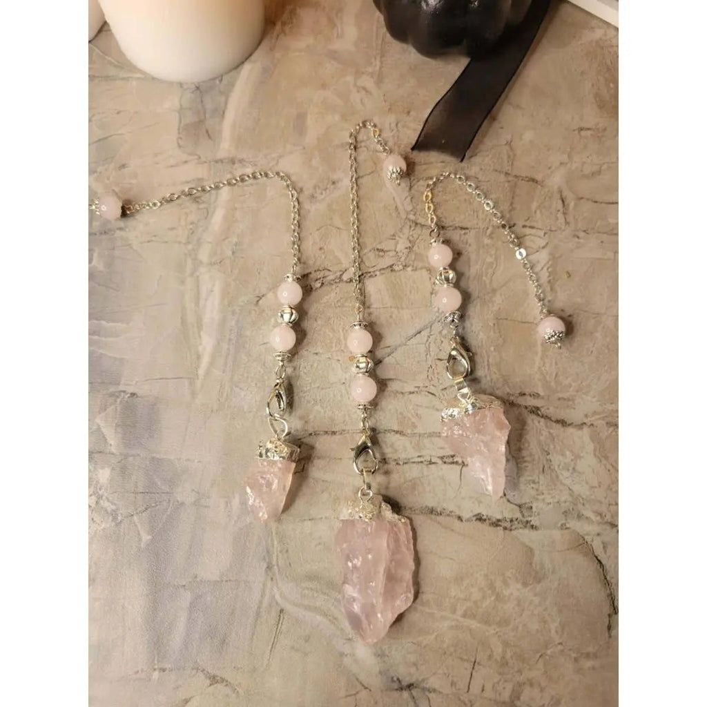 Natural Raw Rose Quartz, Amethyst Quartz Dowsing Pendulum