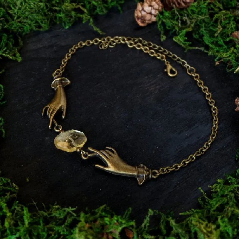 Witchy Chain Hand Crystal Necklace