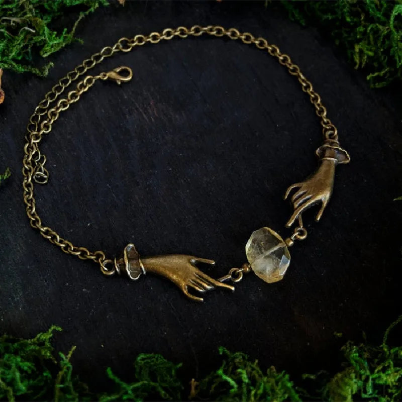 Witchy Chain Hand Crystal Necklace