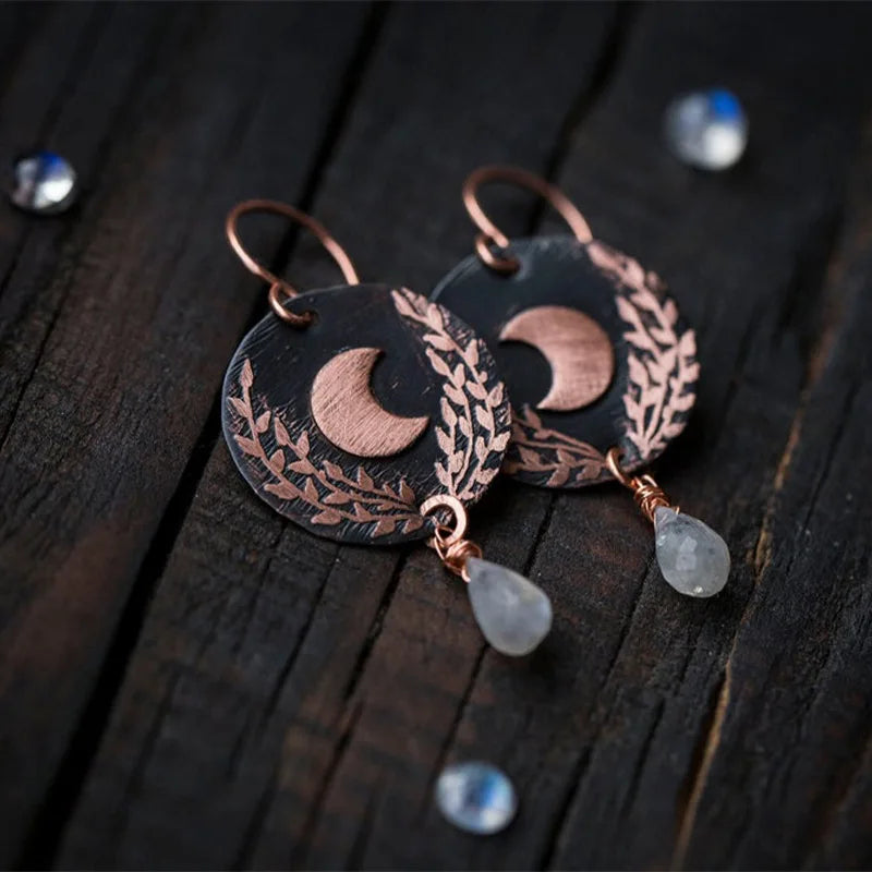 Moonstone Moon Leaf Earrings