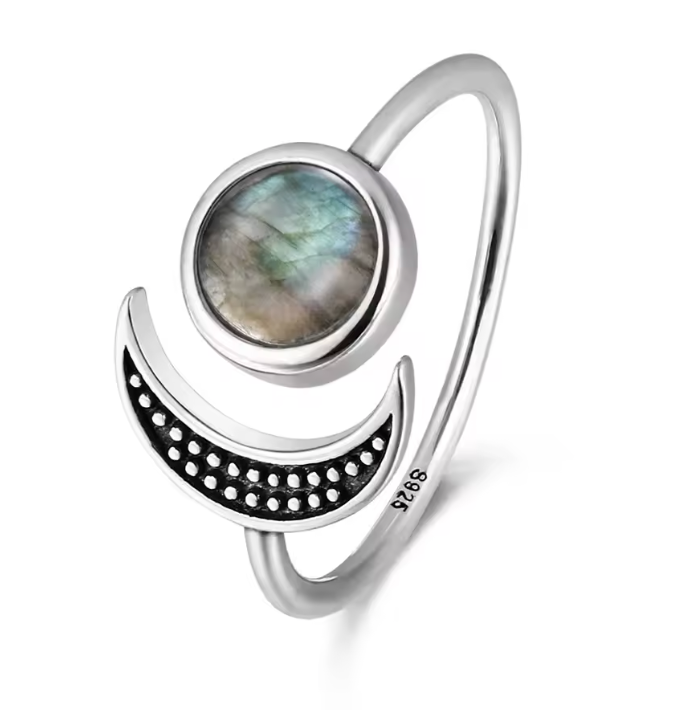 Sterling Silver Crescent Moon Crystal Rings