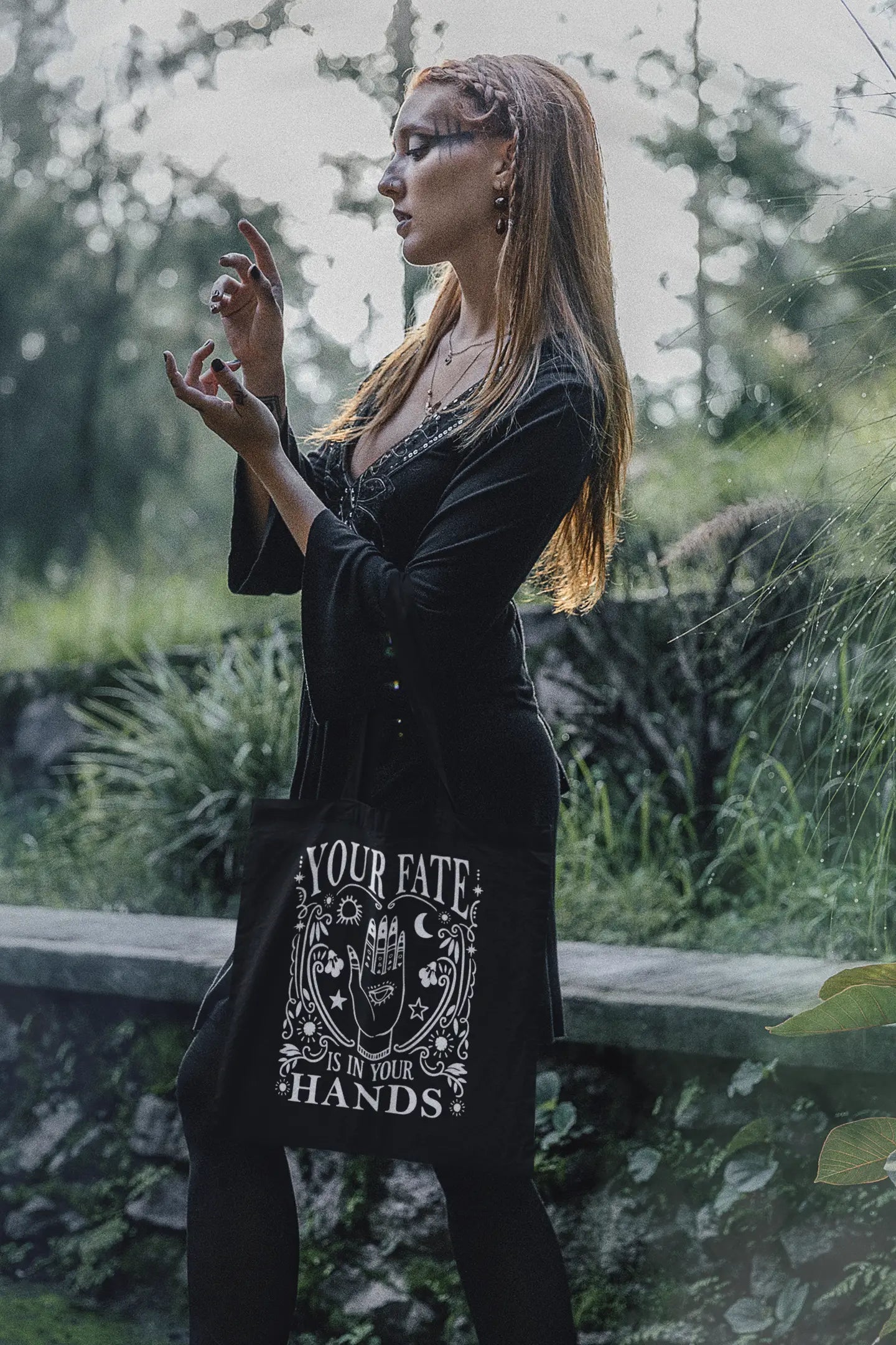 Witchy Fortune Teller, Fate Is In Your Hands, Boho Book Bag